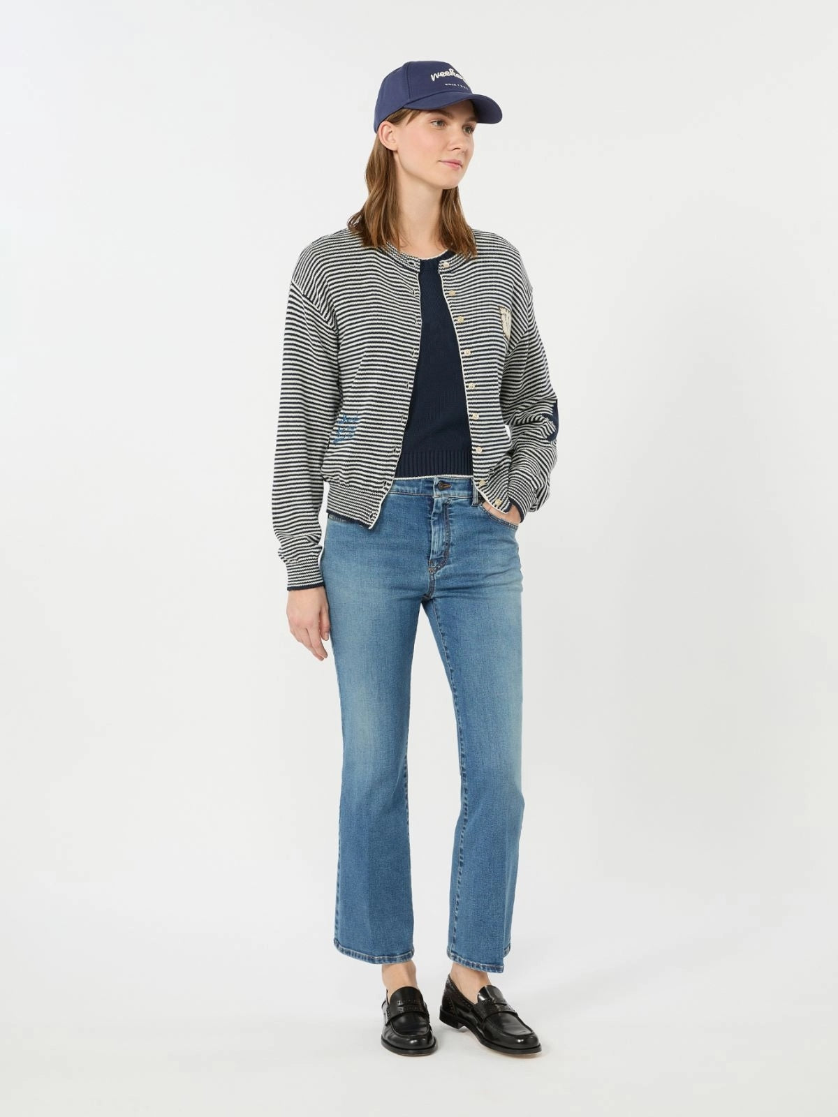 WEKEND Cardigan in filato di cotone con intarsi - BLU<BR/> WKDTEIERA 021 WEEKEND 