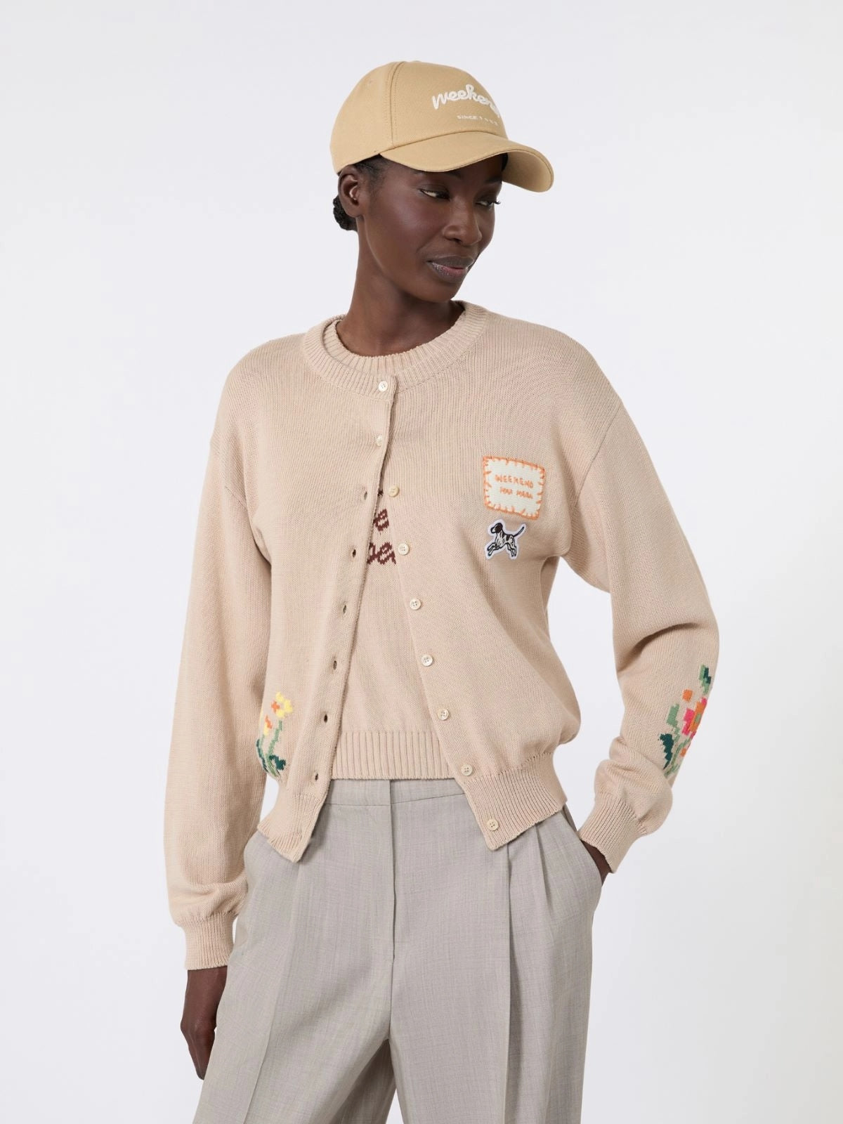 WEEKEND Cardigan in filato di cotone con intarsi - SABBIA WKDTEIERA 022 WEEKEND 