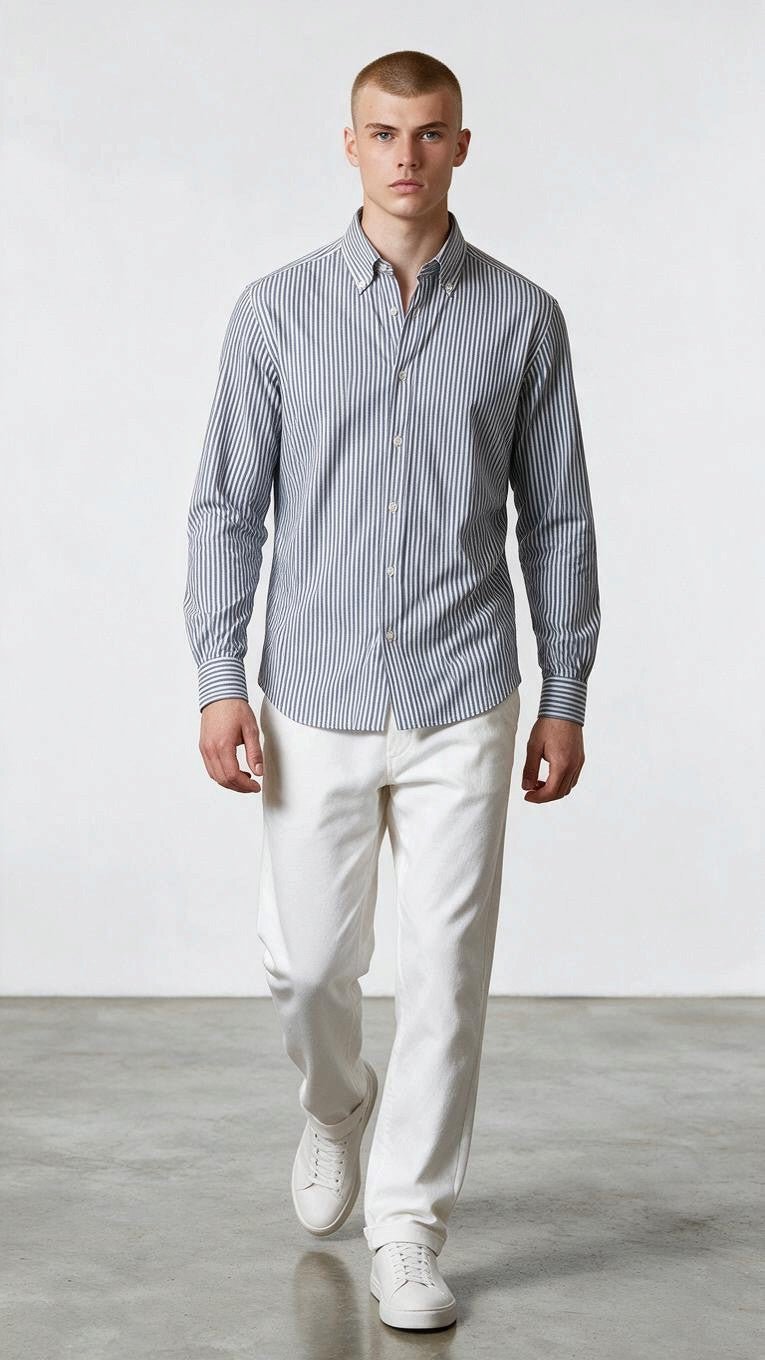 Camicia Collo Button Down bacchettata bianco blu ACT50731636 004 XACUS 