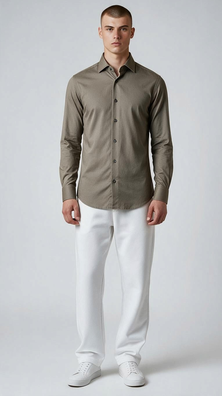 Camicia Collo Francese Piccolo Tinta Unita Twill marrone ACT53111460 093 XACUS 