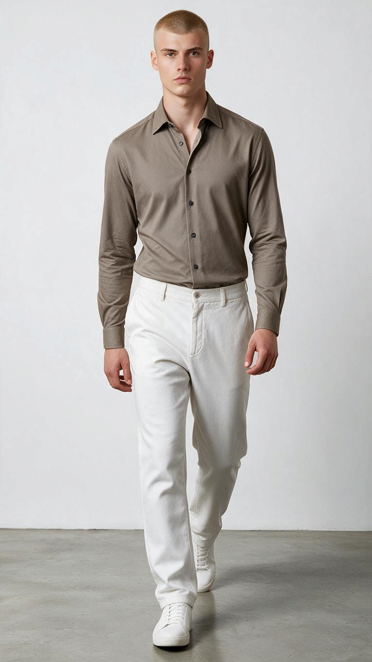 Camicia Collo Francese Piccolo Tinta Unita Twill marrone ACT53111460 093 XACUS 
