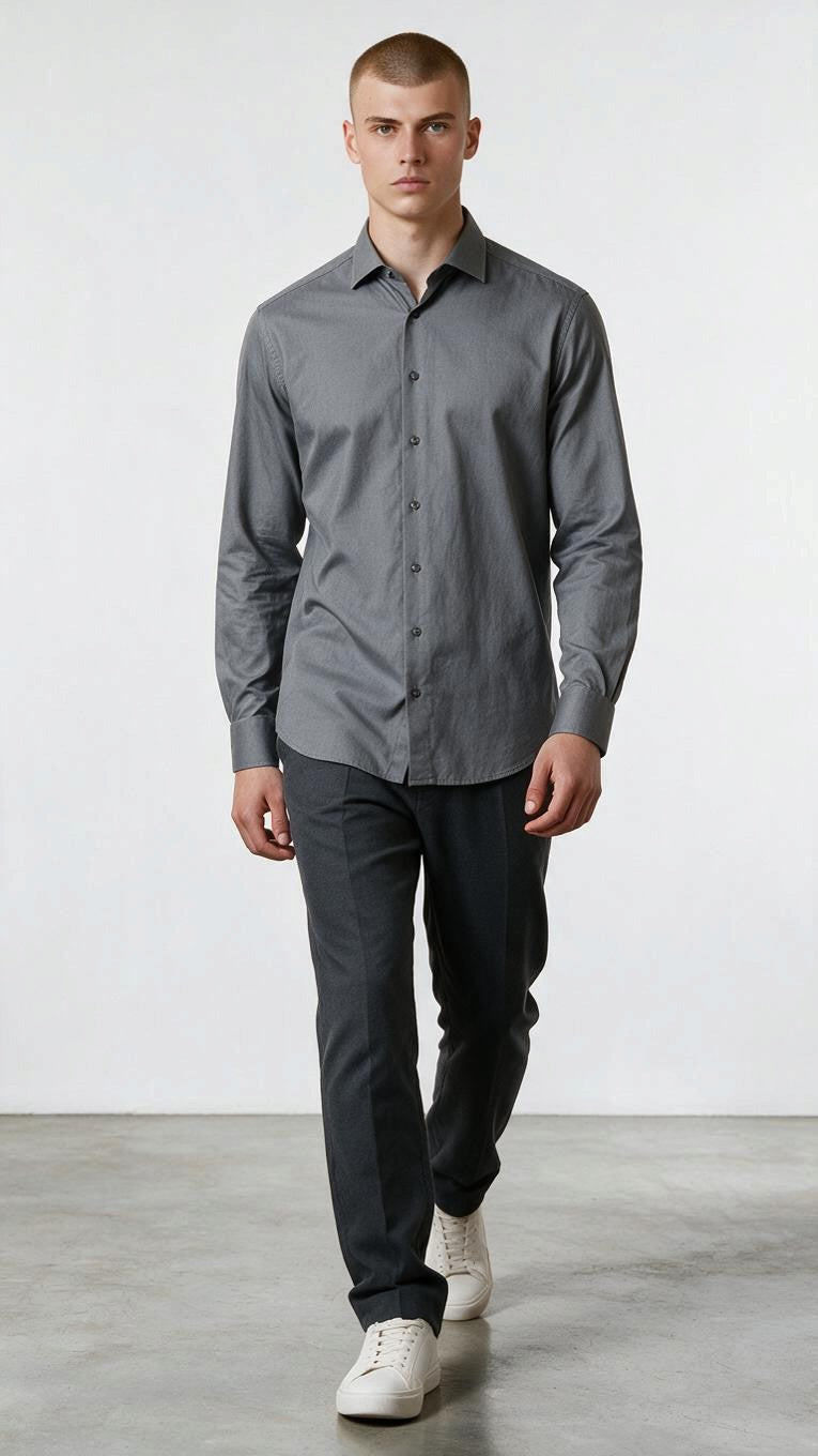 Camicia Collo Francese Piccolo Tinta Unita Twill Grigio ACT53111460 099 XACUS 