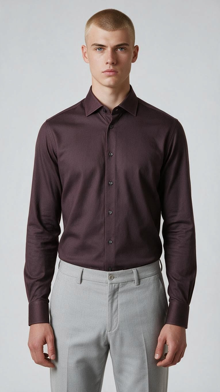 Camicia Collo Francese Piccolo Tinta Unita Armaturato bordeaux ACT53131616 008 XACUS 