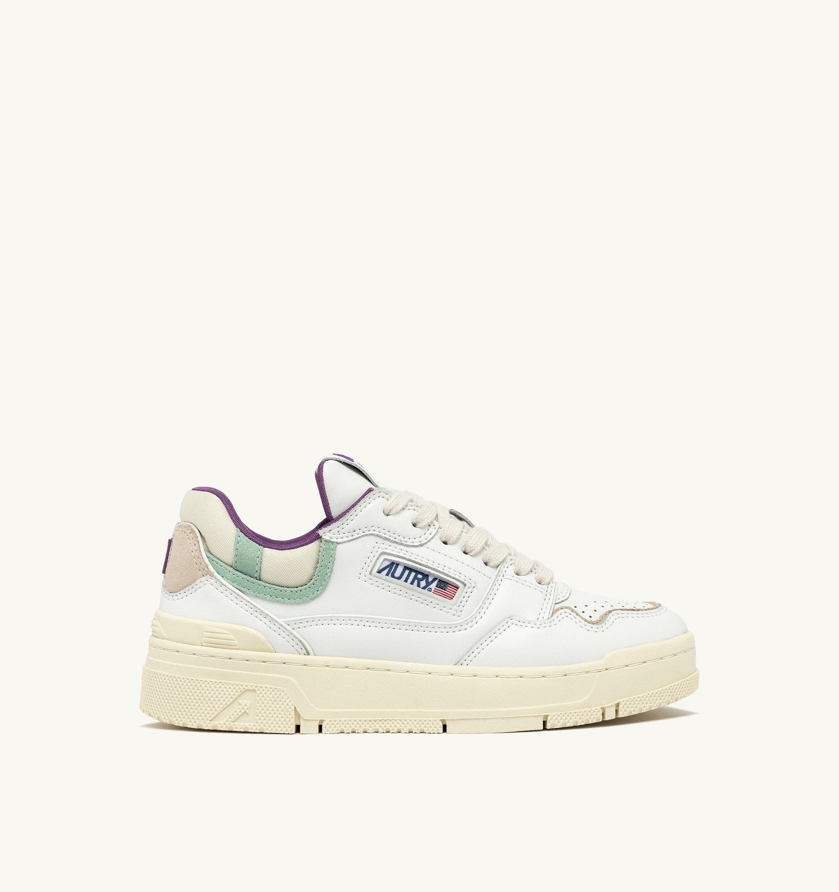 SNEAKERS CLC LOW IN PELLE BIANCA E SUEDE CAMEO GREEN<BR/> ROLW MY05 AUTRY ACTION SHOES 
