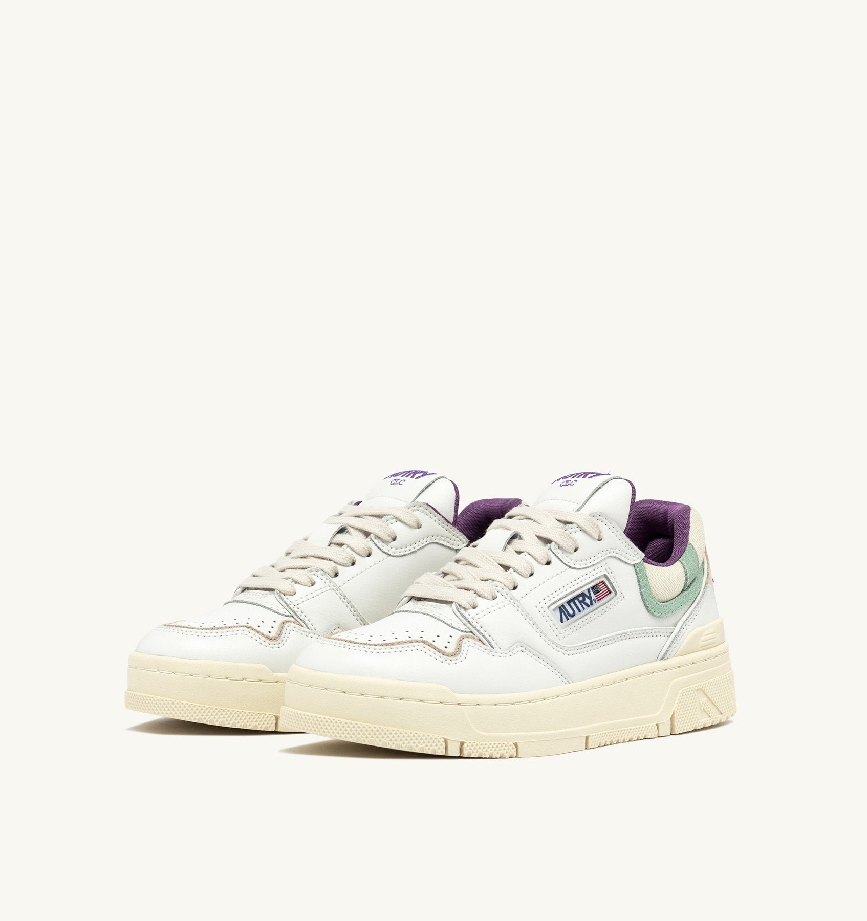 SNEAKERS CLC LOW IN PELLE BIANCA E SUEDE CAMEO GREEN<BR/> ROLW MY05 AUTRY ACTION SHOES 