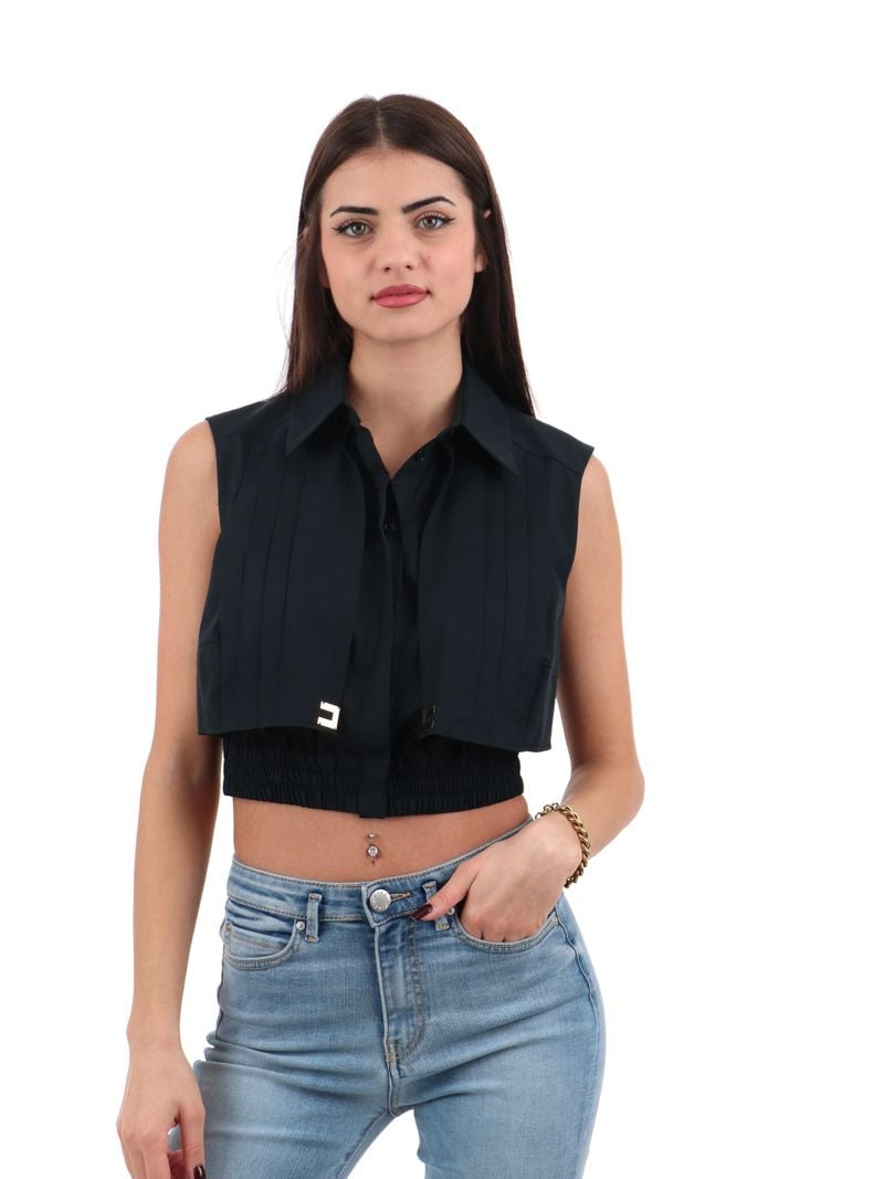 Camicia donna cropped in popeline con mantellina CA05351E2 110 ELISABETTA FRANCHI 