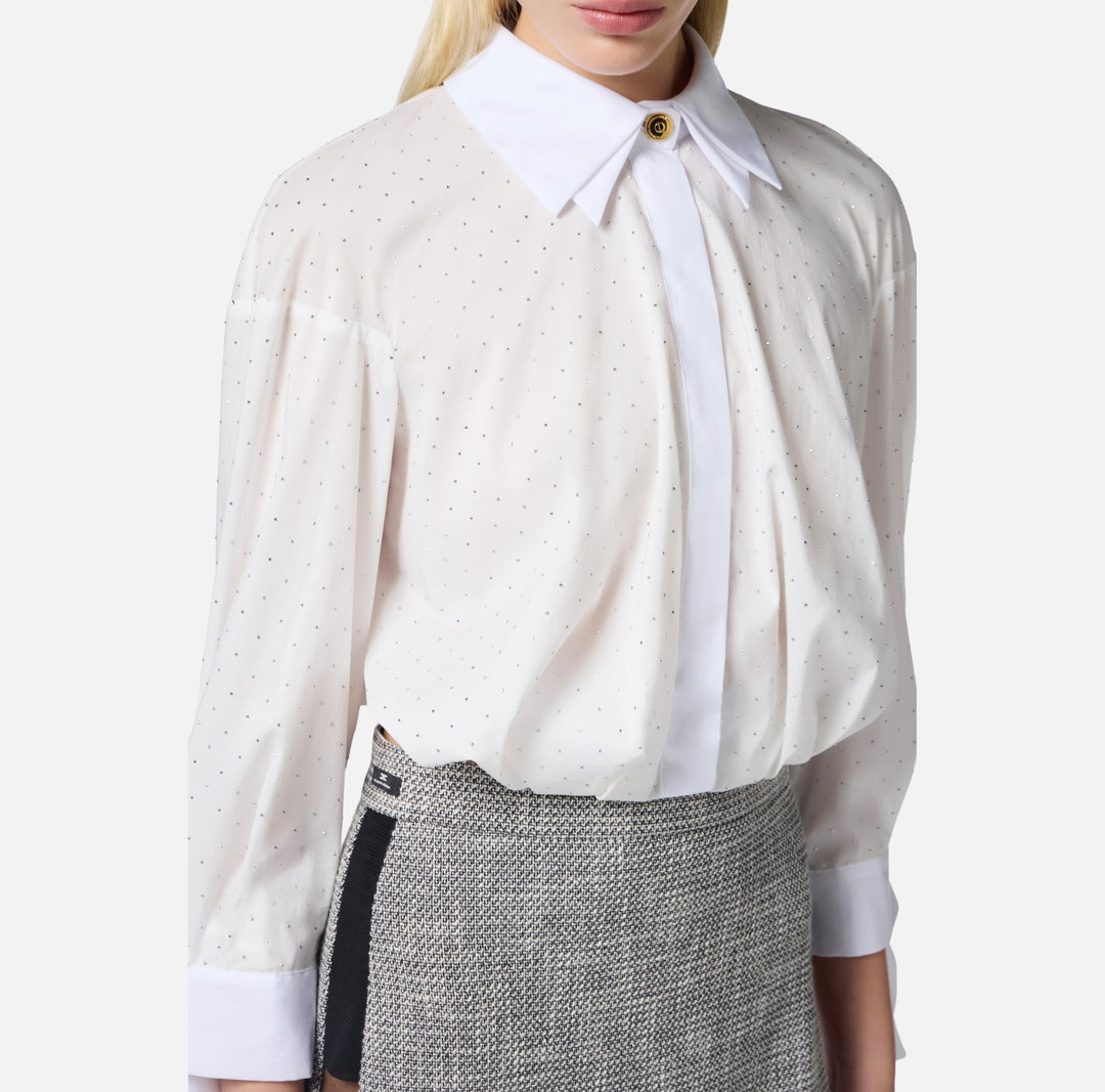 Camicia donna in popeline con strass e nodo CA08151E2 100 ELISABETTA FRANCHI 