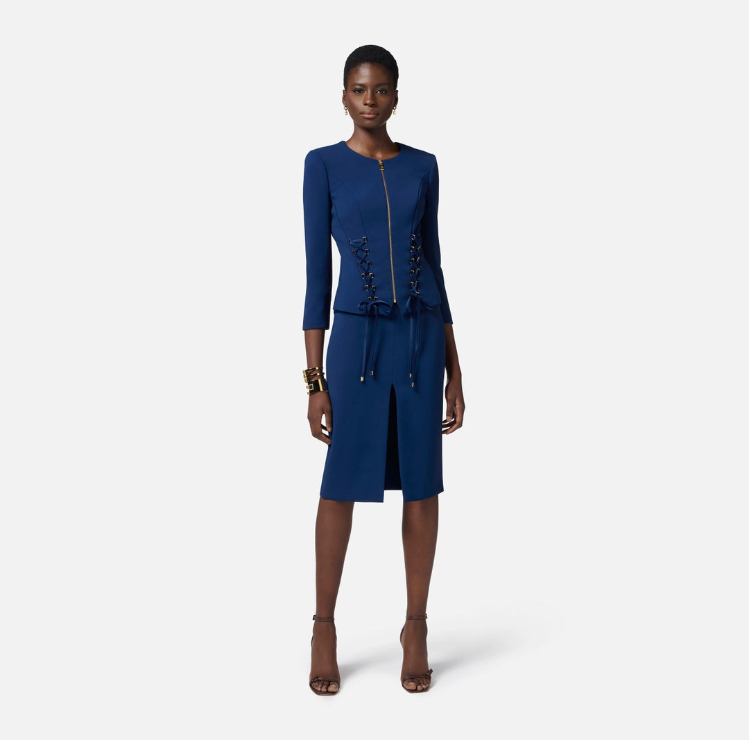 Giacca donna in crêpe con lacci criss-cross GI13551E2 DC8 ELISABETTA FRANCHI 