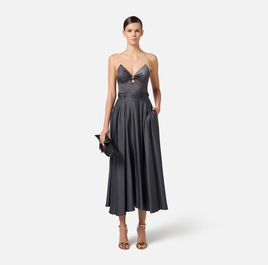 Gonna donna a ruota in raso con cintura<BR/> GO09851E2 DC3 ELISABETTA FRANCHI 