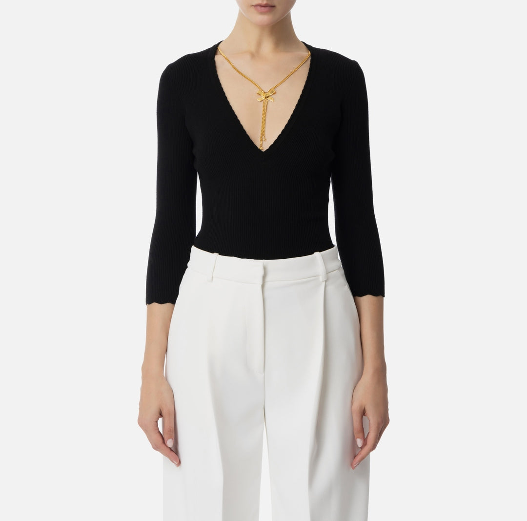 Maglia donna in viscosa a costine con collana<BR/> MK54S51E2 110 ELISABETTA FRANCHI 