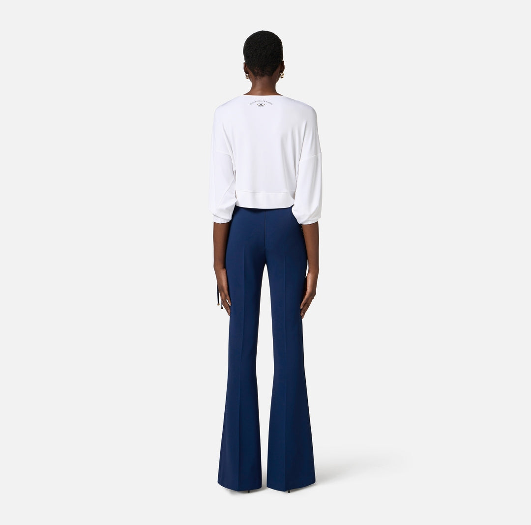 Pantaloni donna a zampa in crêpe con lacci criss-cross PA08351E2 DC8 ELISABETTA FRANCHI 