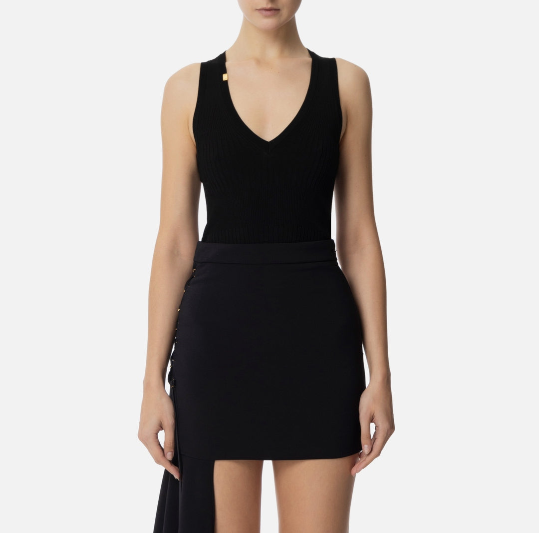 Top donna in viscosa a coste con scollo a V TK35T51E2 110 ELISABETTA FRANCHI 
