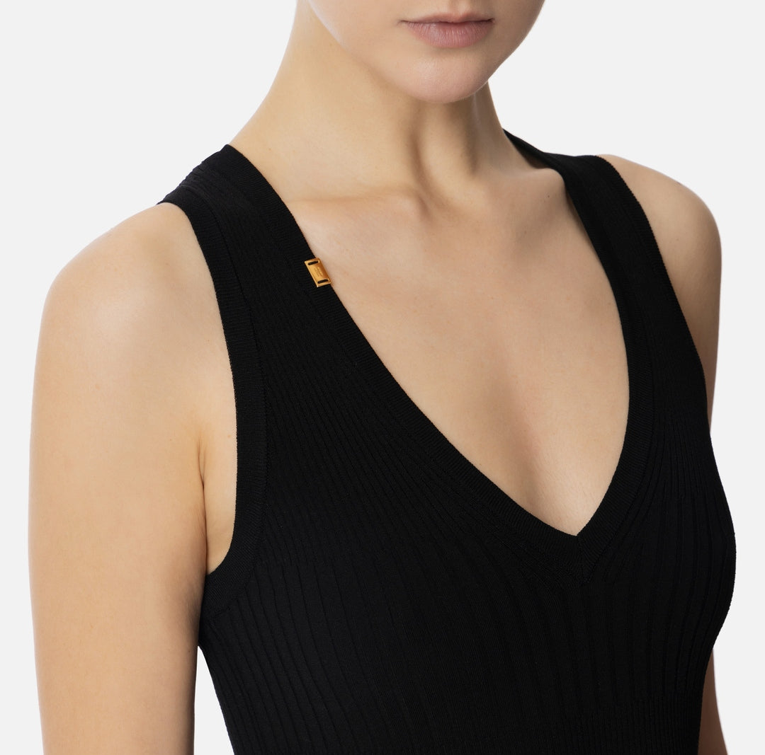 Top donna in viscosa a coste con scollo a V TK35T51E2 110 ELISABETTA FRANCHI 