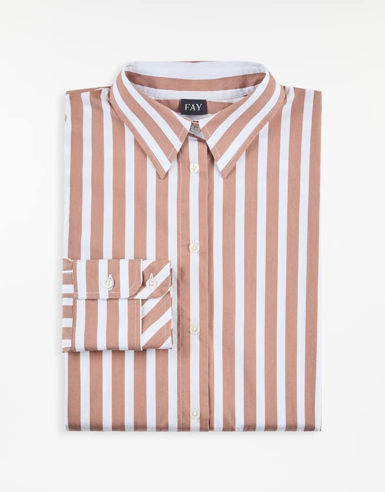 Camicia Regular in Cotone Stretch a Righe NCWA150568SXBH S003 FAY 