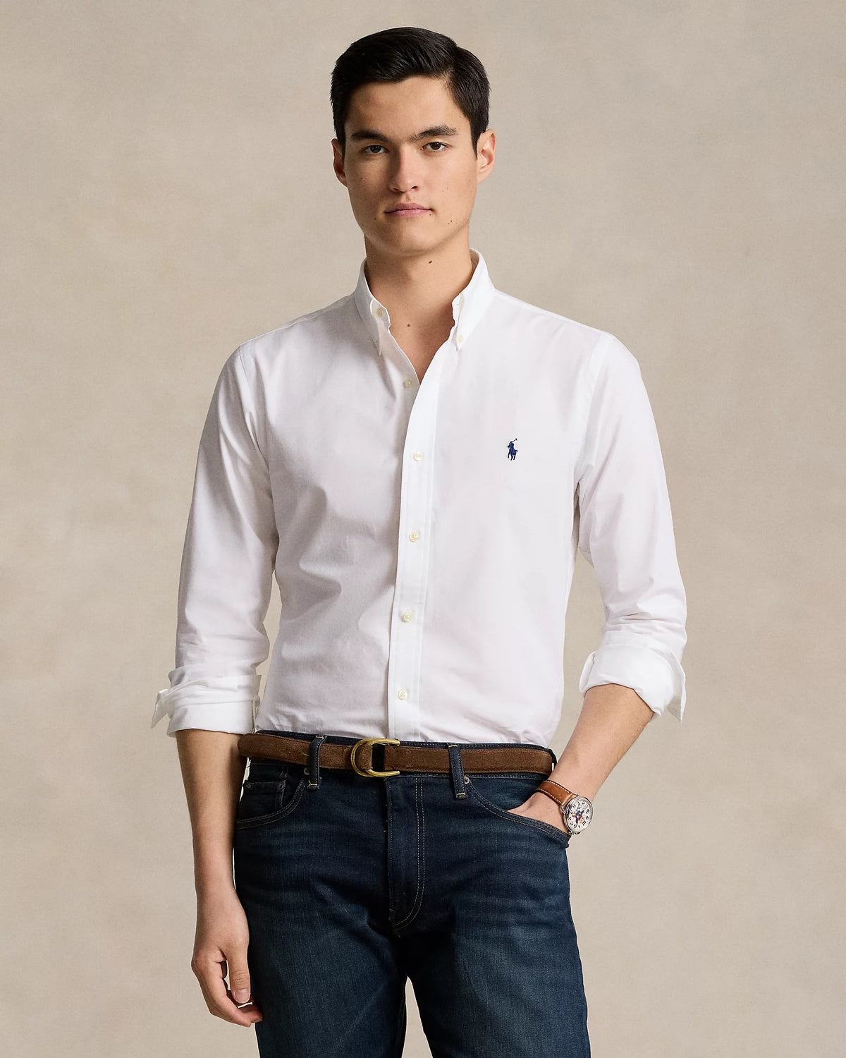 Camicia in popeline stretch Custom-Fit<BR/> 710928255 002 RALPH LAUREN 