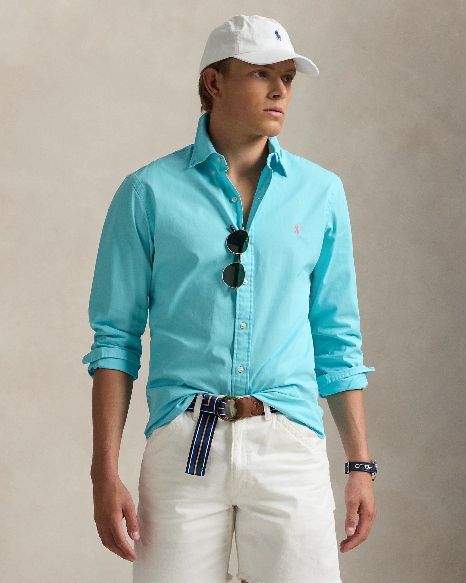 Camicia in twill Custom-Fit<BR/> 710937993 014 RALPH LAUREN 