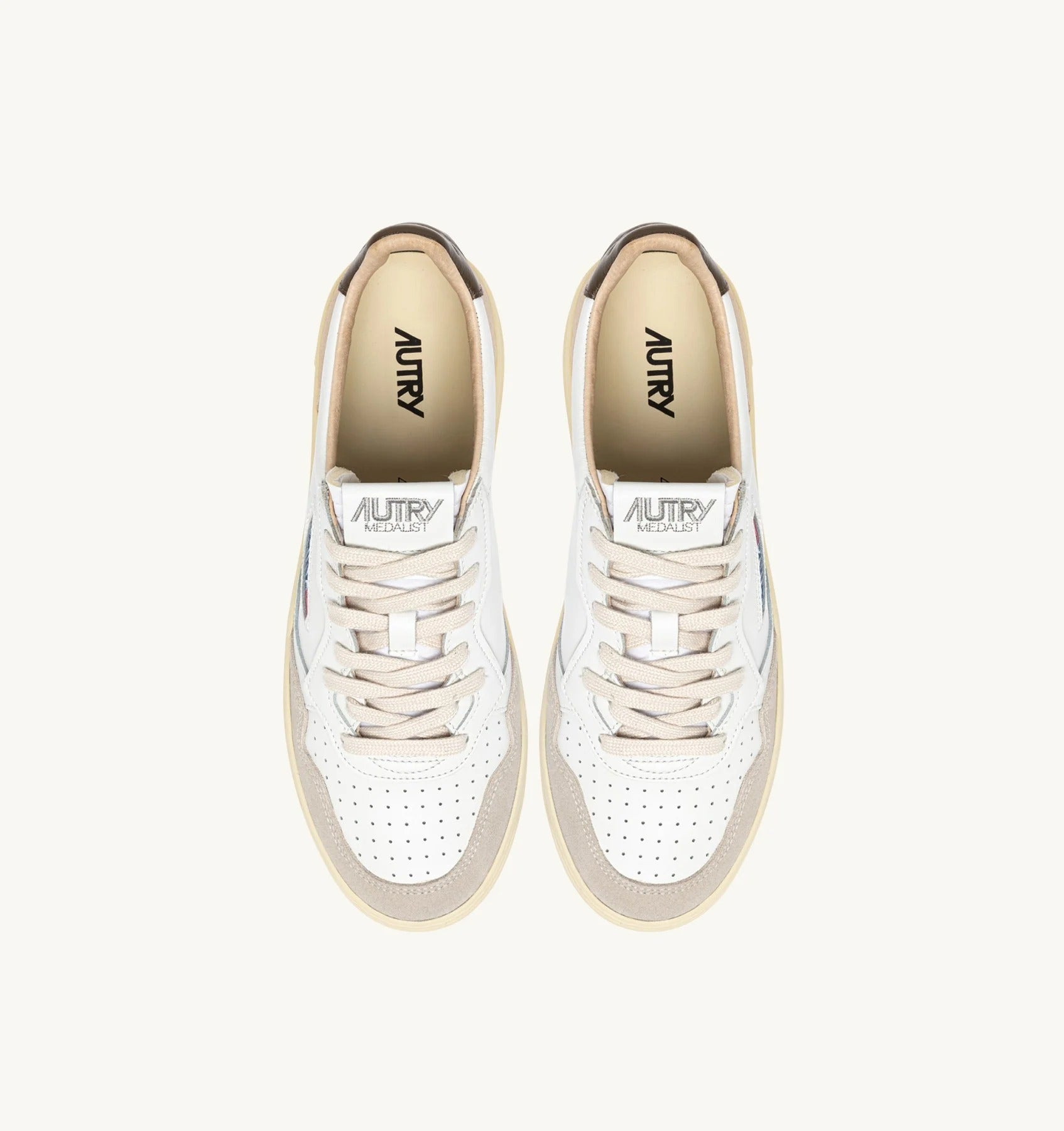 SNEAKERS MEDALIST LOW IN SUEDE E PELLE BIANCA E TEAK<BR/> AULM LS15 AUTRY ACTION SHOES 