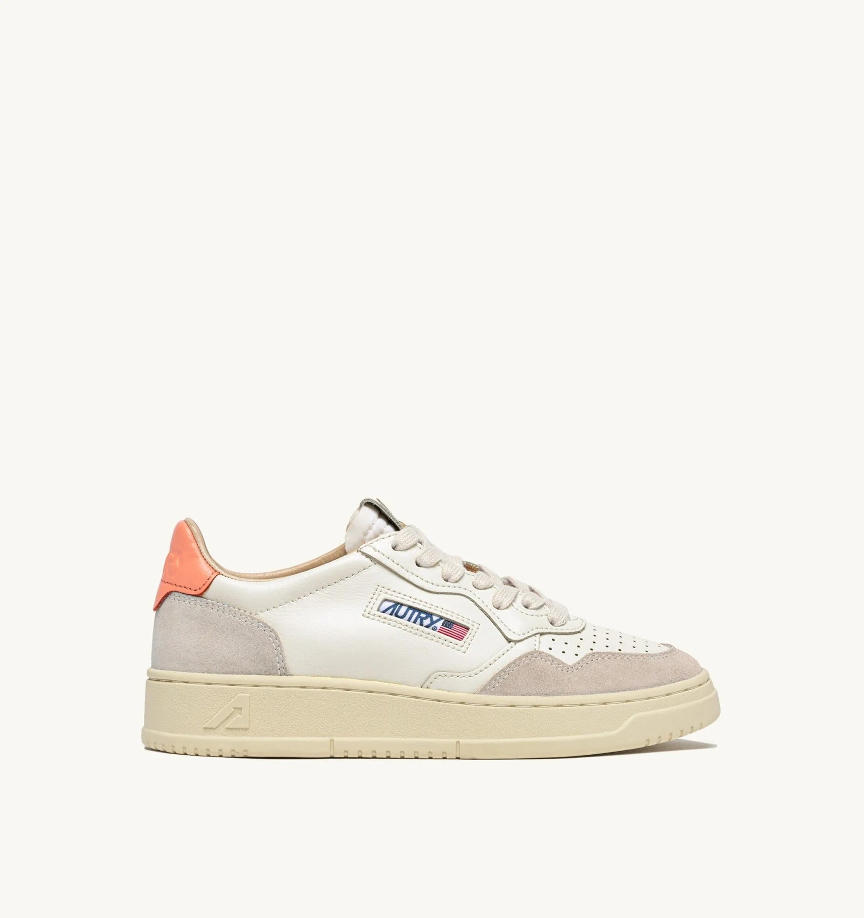 SNEAKERS MEDALIST LOW IN SUEDE E PELLE BIANCA E PEACH PINK AULW LS13 AUTRY ACTION SHOES 