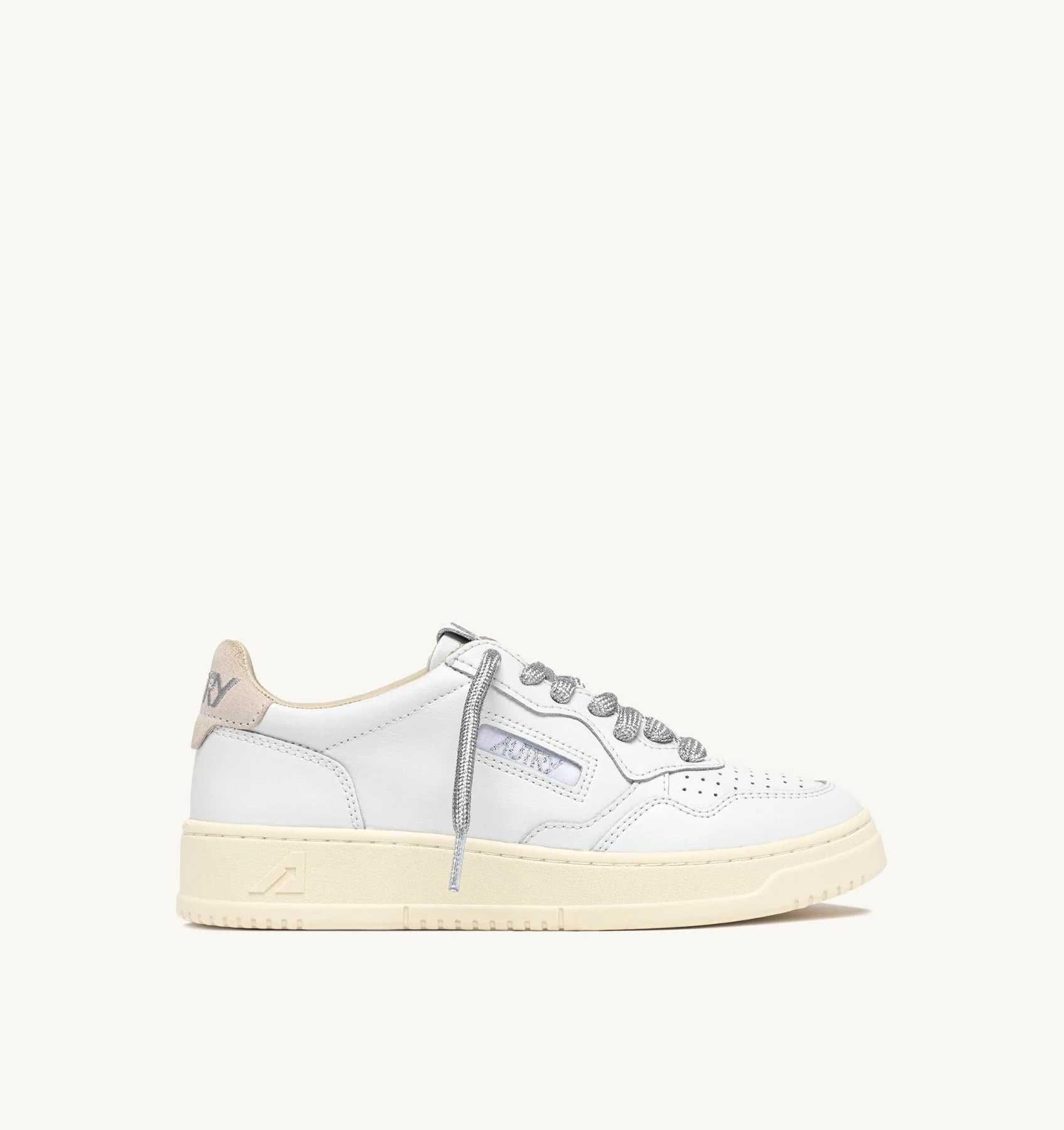 SNEAKERS MEDALIST LOW IN PELLE BIANCA E DETTAGLI LUREX ARGENTO<BR/> AULW SW02 AUTRY ACTION SHOES 