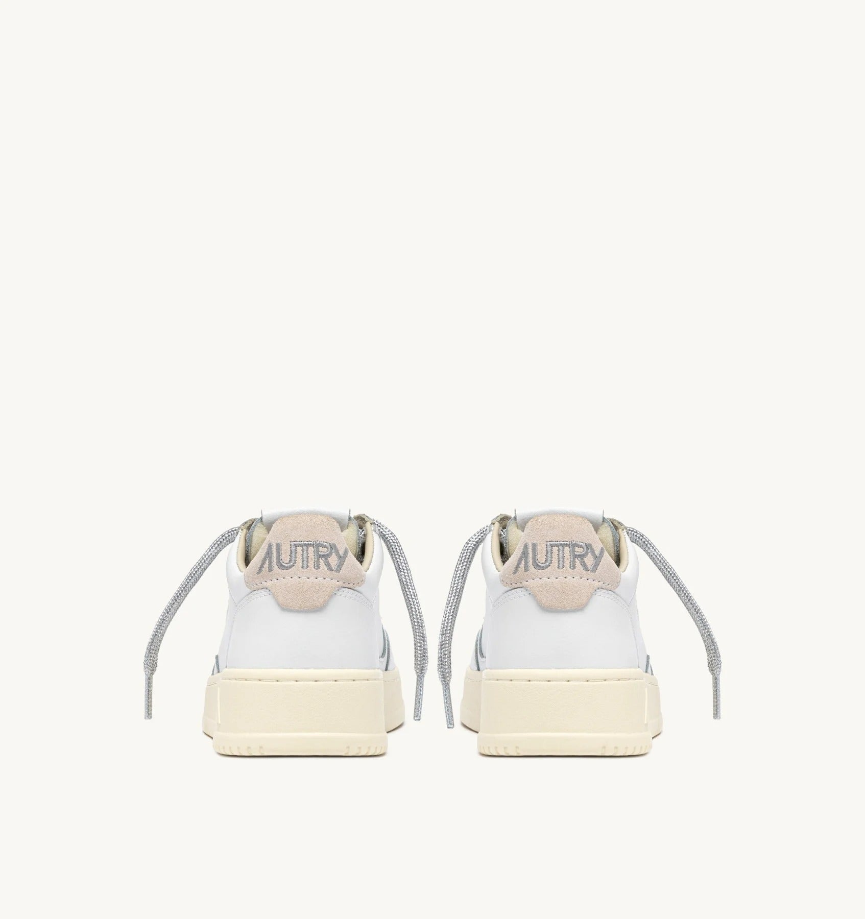 SNEAKERS MEDALIST LOW IN PELLE BIANCA E DETTAGLI LUREX ARGENTO<BR/> AULW SW02 AUTRY ACTION SHOES 