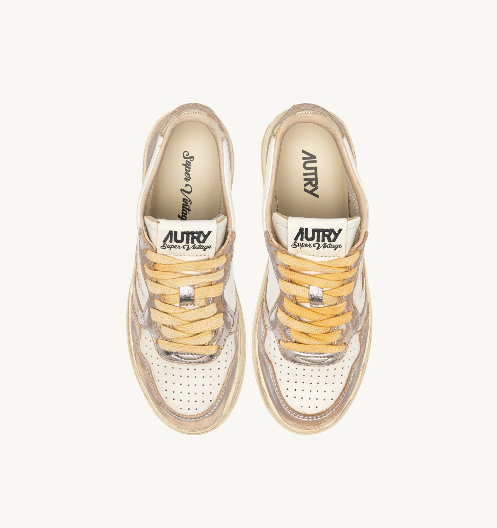 SNEAKERS MEDALIST LOW SUPER VINTAGE IN PELLE PLATINO E ARGENTO<BR/> AVLW MT10 AUTRY ACTION SHOES 
