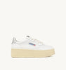 SNEAKERS MEDALIST PLATFORM IN PELLE BIANCA E METALLIZZATA ARGENTO