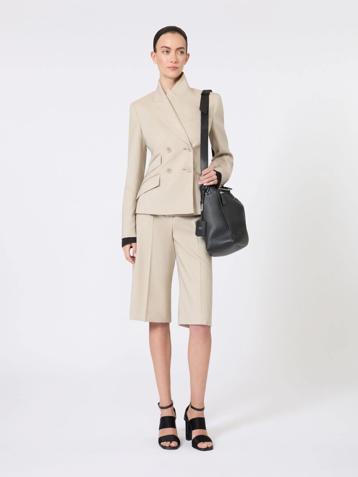 Bermuda in tela di lana, mohair e seta - Sabbia<BR/> MXSUMILE 006 MAX MARA SFILATA 