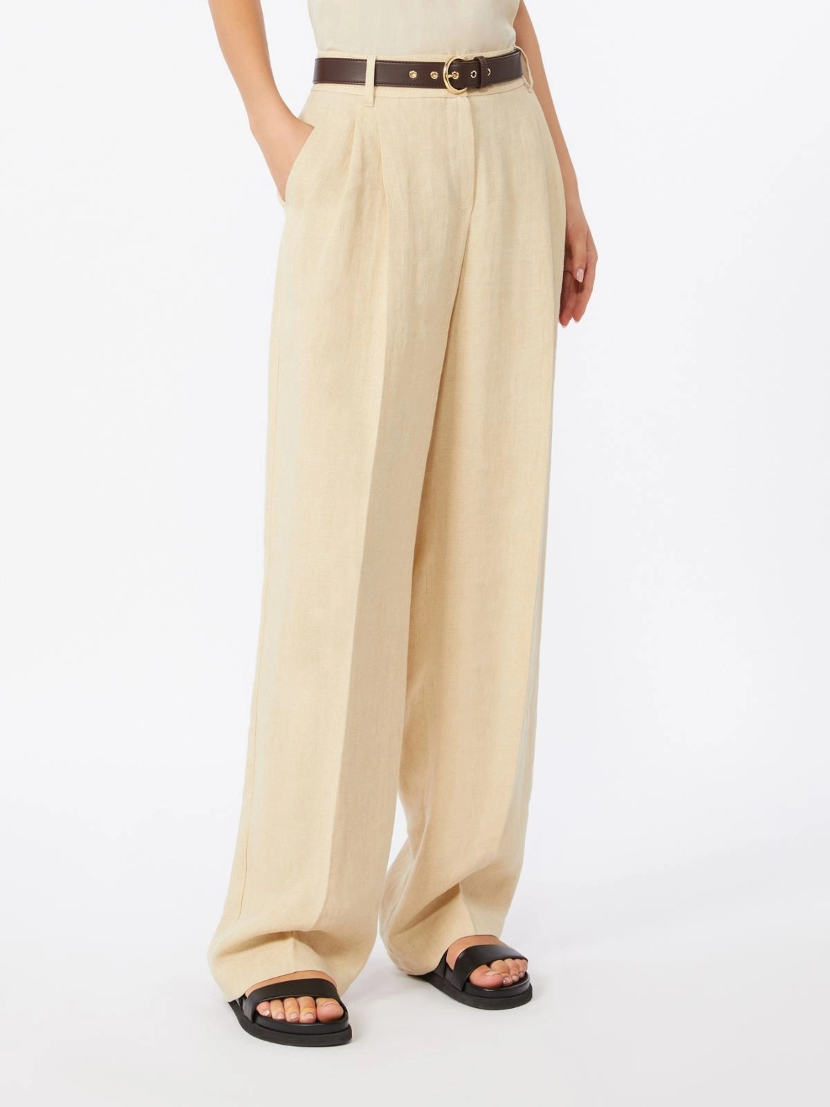 MSTSUMERO<BR/>Pantalone ampio in batavia di lino - Coloniale<BR/> MSTSUMERO 028 MAX MARA STUDIO 