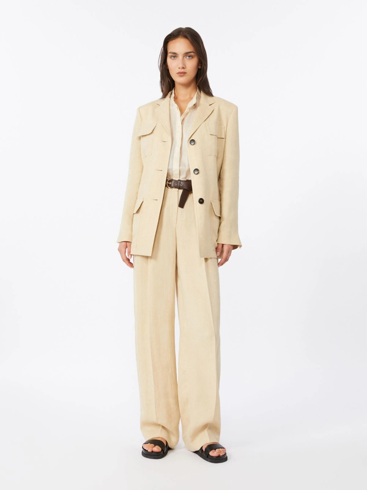 MSTSUMERO<BR/>Pantalone ampio in batavia di lino - Coloniale<BR/> MSTSUMERO 028 MAX MARA STUDIO 