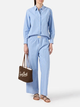 Pantaloni Doha in popeline a righe azzurre<BR/> DOH0001 01082L MC2 SAINT BARTH 