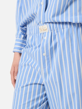 Pantaloni Doha in popeline a righe azzurre<BR/> DOH0001 01082L MC2 SAINT BARTH 