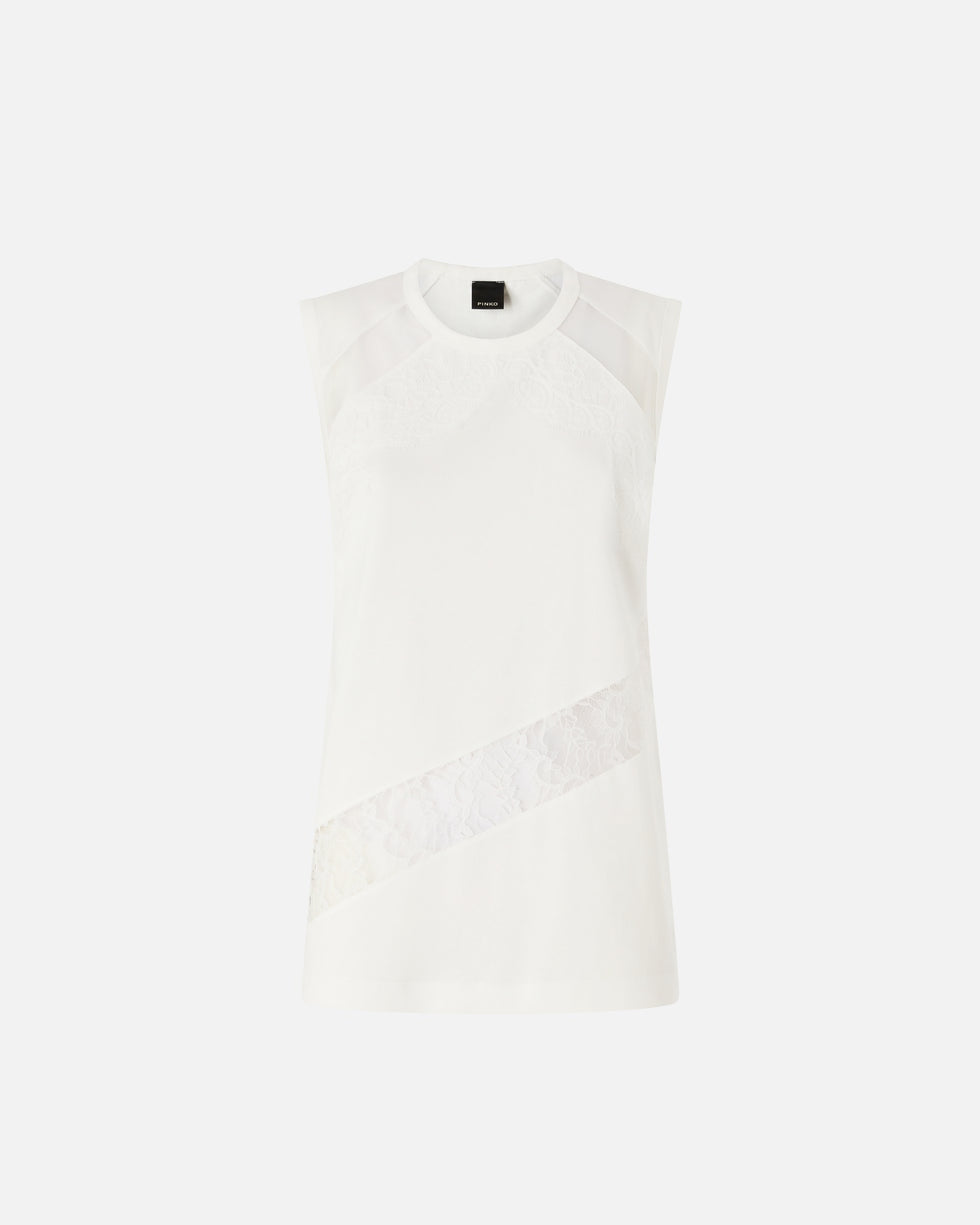 Top smanicato con dettagli in pizzo<BR/> 106291A335 Z05 PINKO 