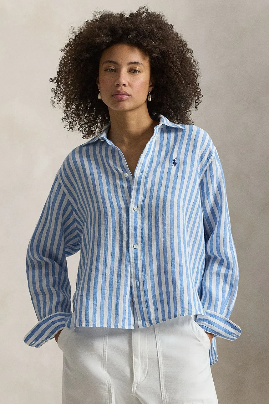 Camicia donna di lino a righe 211935130 503 RALPH LAUREN 