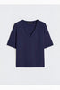 T-shirt a V in jersey di lino stretch