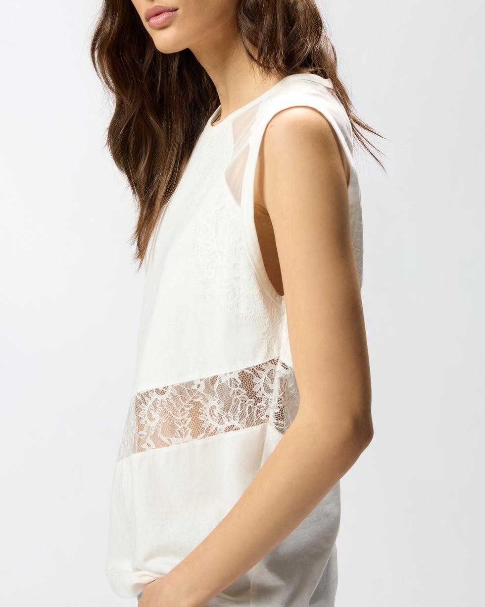 Top smanicato con dettagli in pizzo<BR/> 106291A335 Z05 PINKO 