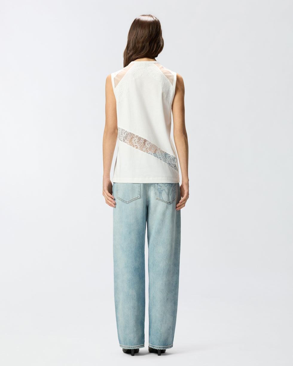Top smanicato con dettagli in pizzo<BR/> 106291A335 Z05 PINKO 