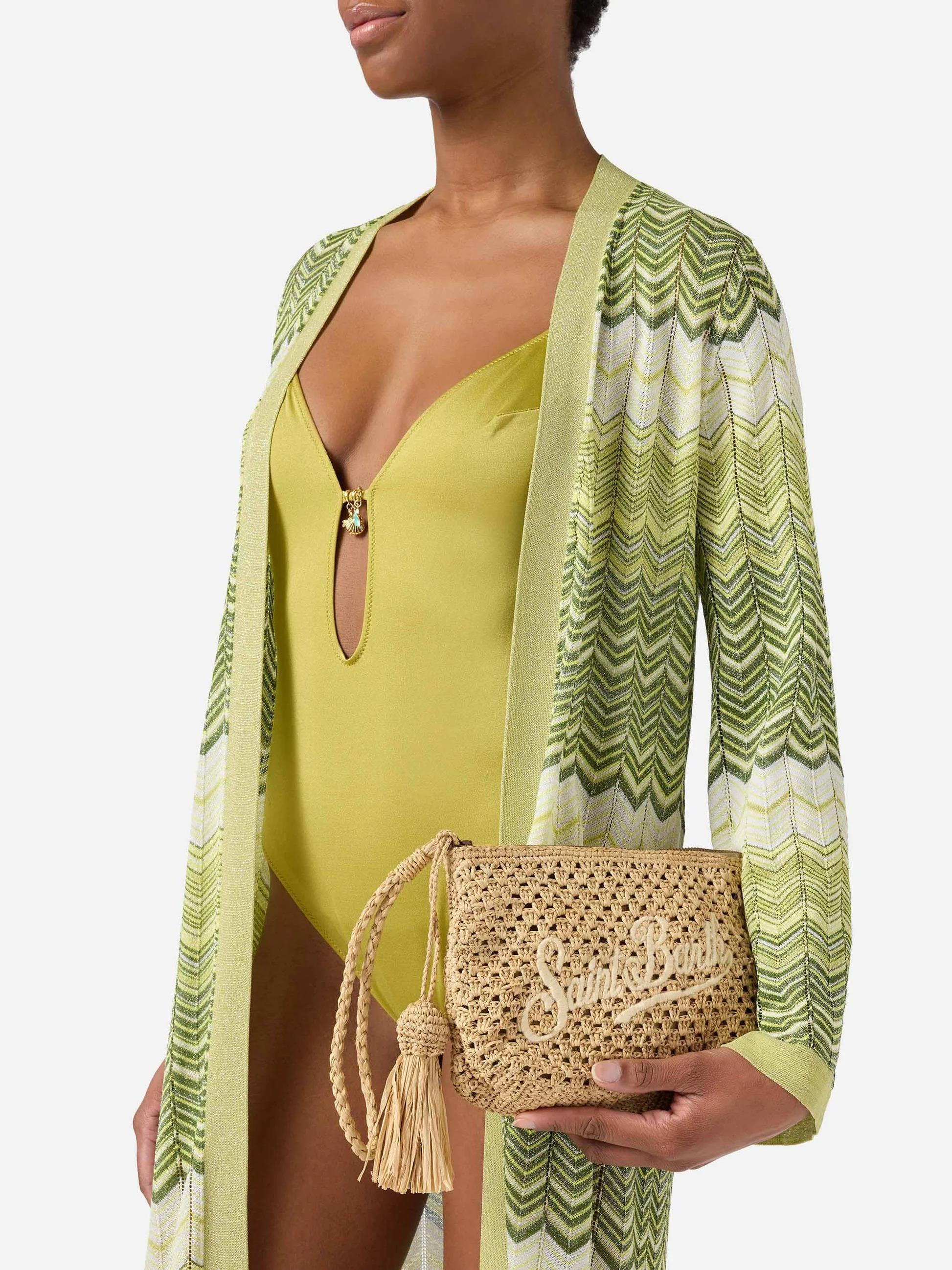 Pouch in rafia intrecciata naturale con logo ricamato<BR/> RAFP001 00878L MC2 SAINT BARTH 