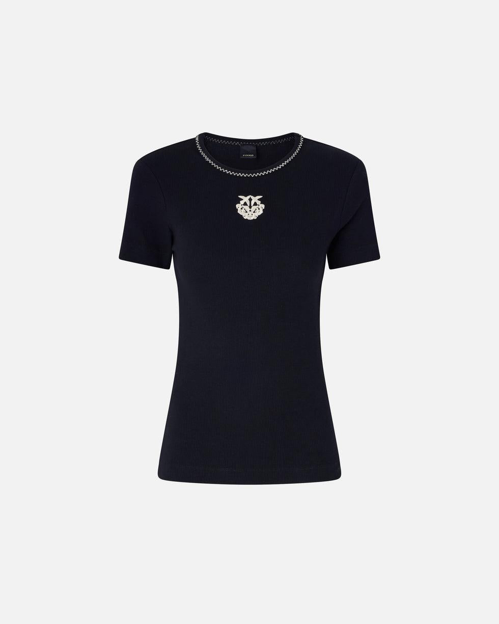 T-shirt a costine con ricamo Love Birds<BR/> 106815A3AL ZZ2 PINKO 