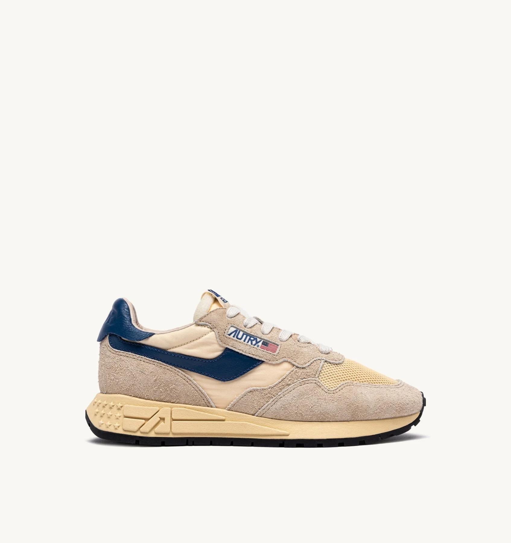 SNEAKERS REELWIND LOW IN NYLON SUEDE E PELLE ECRU' E ENSIGN BLUE<BR/> WWLM UT27 AUTRY ACTION SHOES 