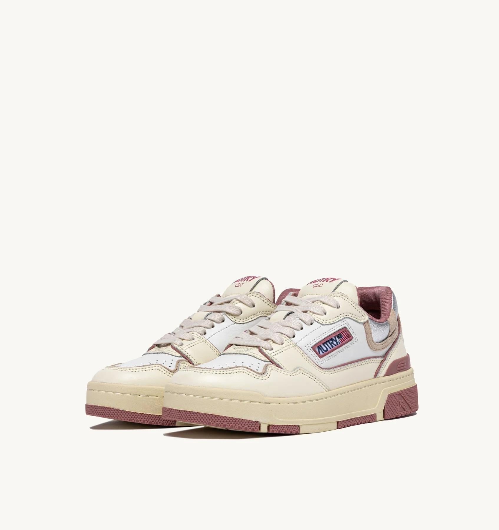 SNEAKERS CLC LOW IN PELLE WHISPER WHITE ASH ROSE E SILVER<BR/> ROLW TE01 AUTRY ACTION SHOES 