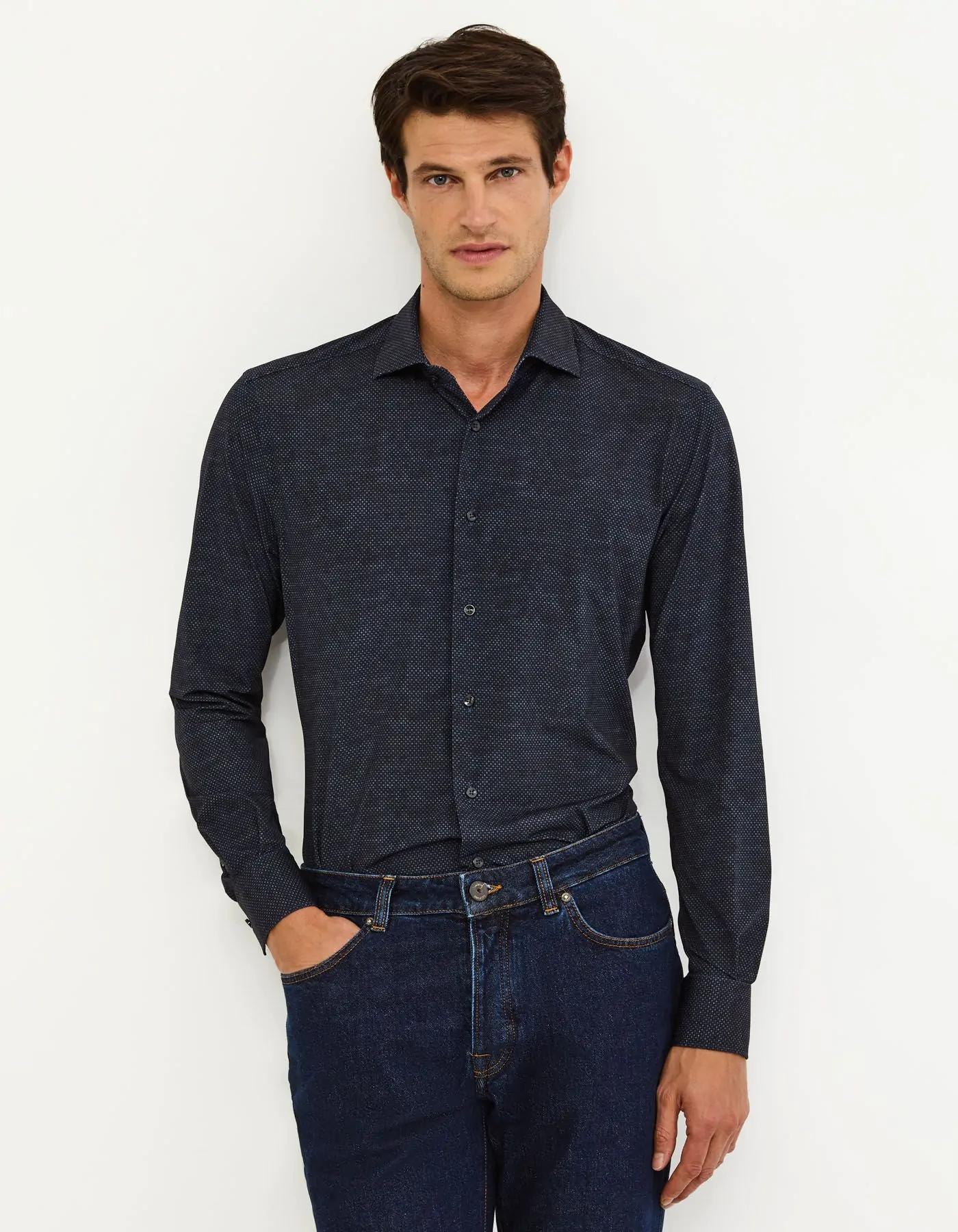 Camicia Collo francese piccolo Fantasia Armaturato Blu scuro<BR/> ACT53191630 004 XACUS 