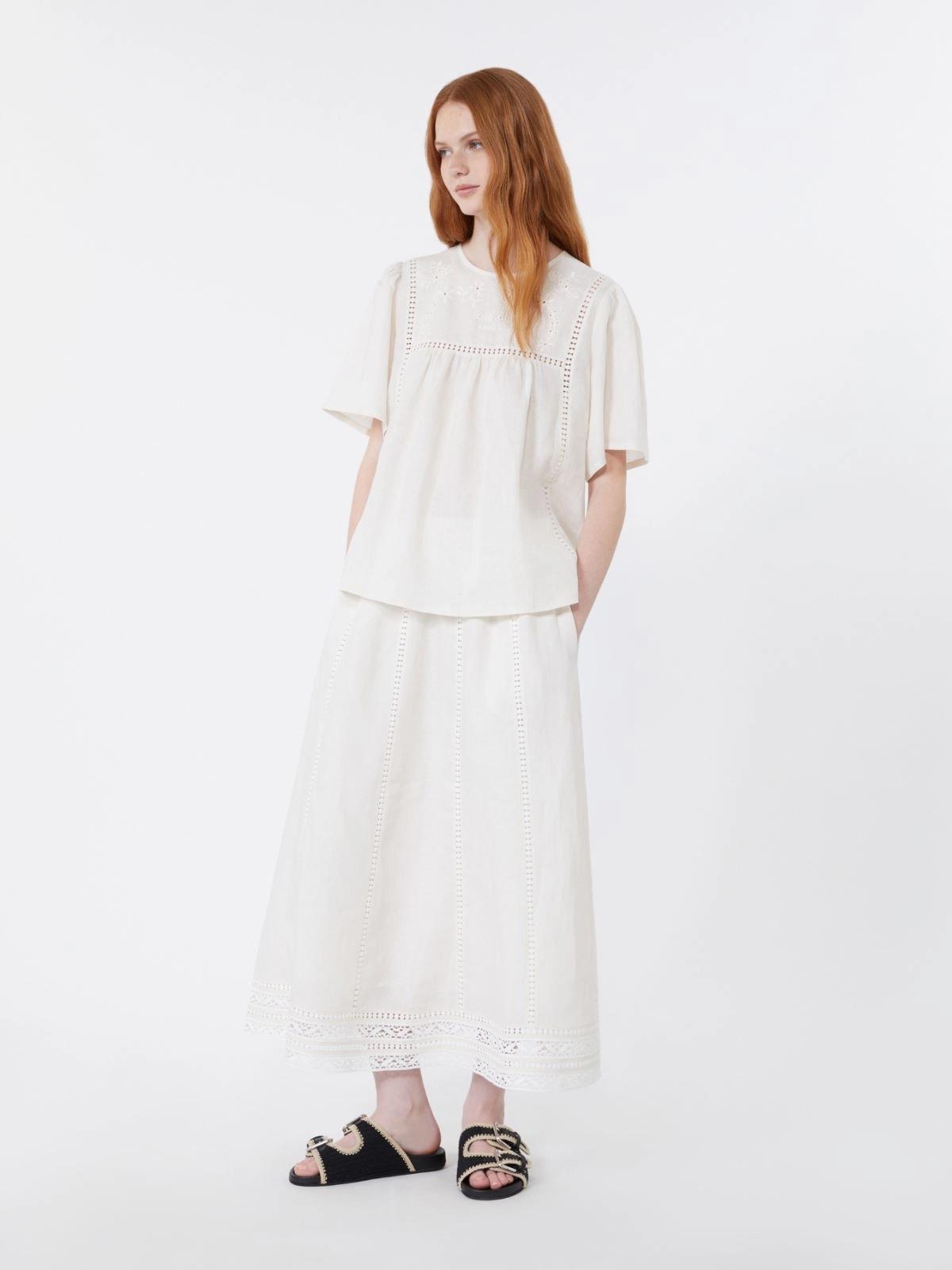 Top in tela di lino e jersey stretch - Ecru<BR/> WKDBACINO 001 WEEKEND 