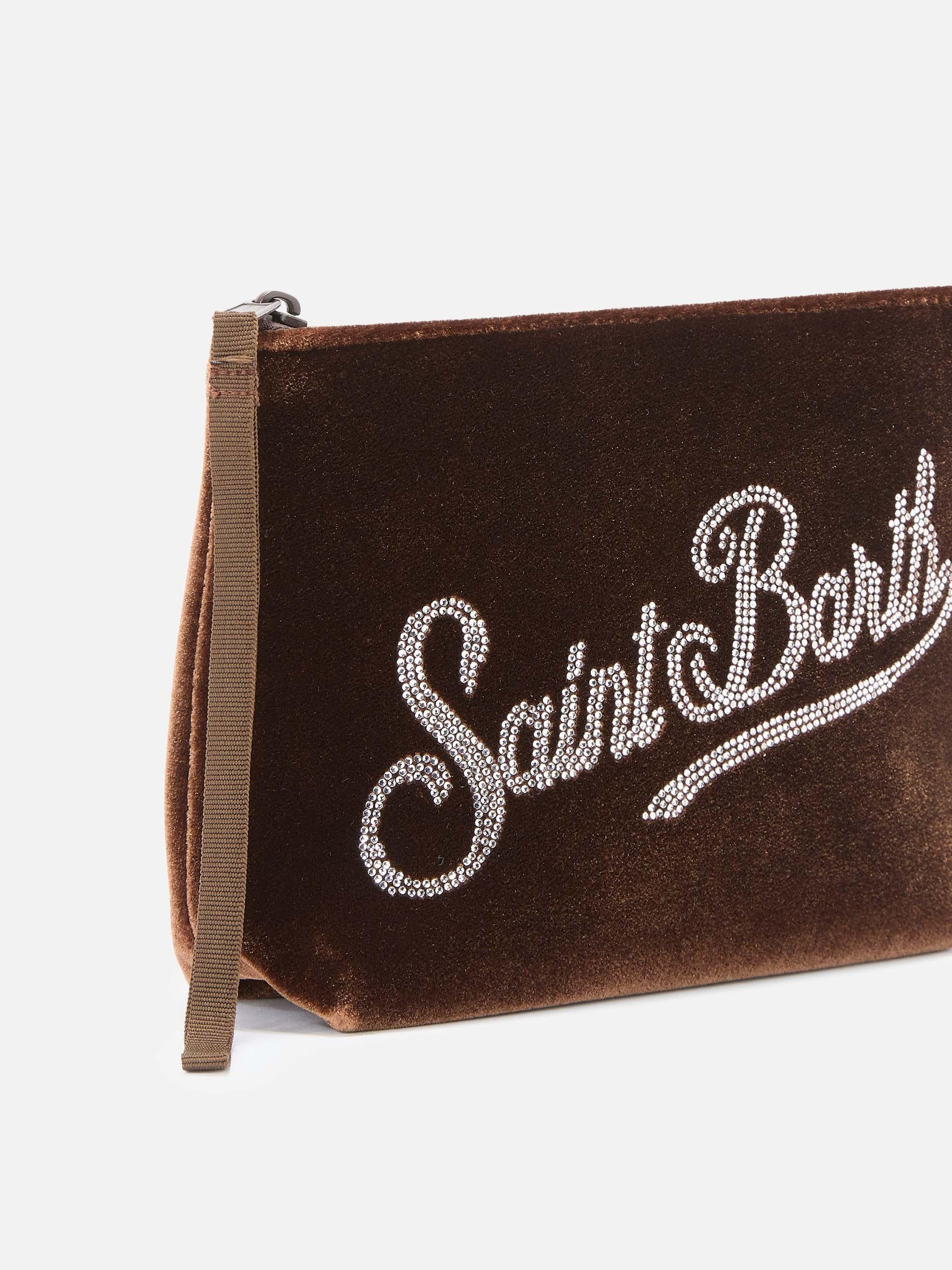 Pochette Aline Velvet in velluto cammello e strass ALI0014 00245I MC2 SAINT BARTH 