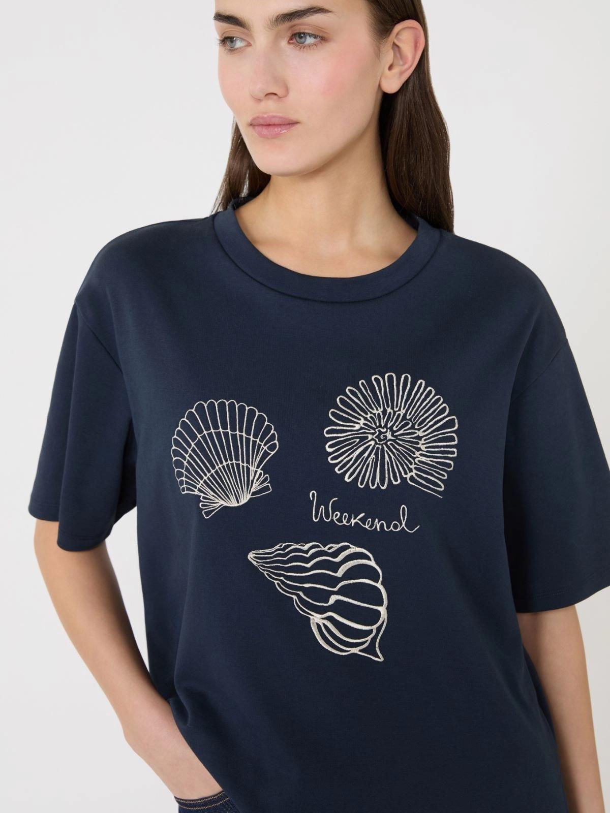 T-shirt in jersey di cotone con stampa - Blu<BR/> WKDSABATO 004 WEEKEND 