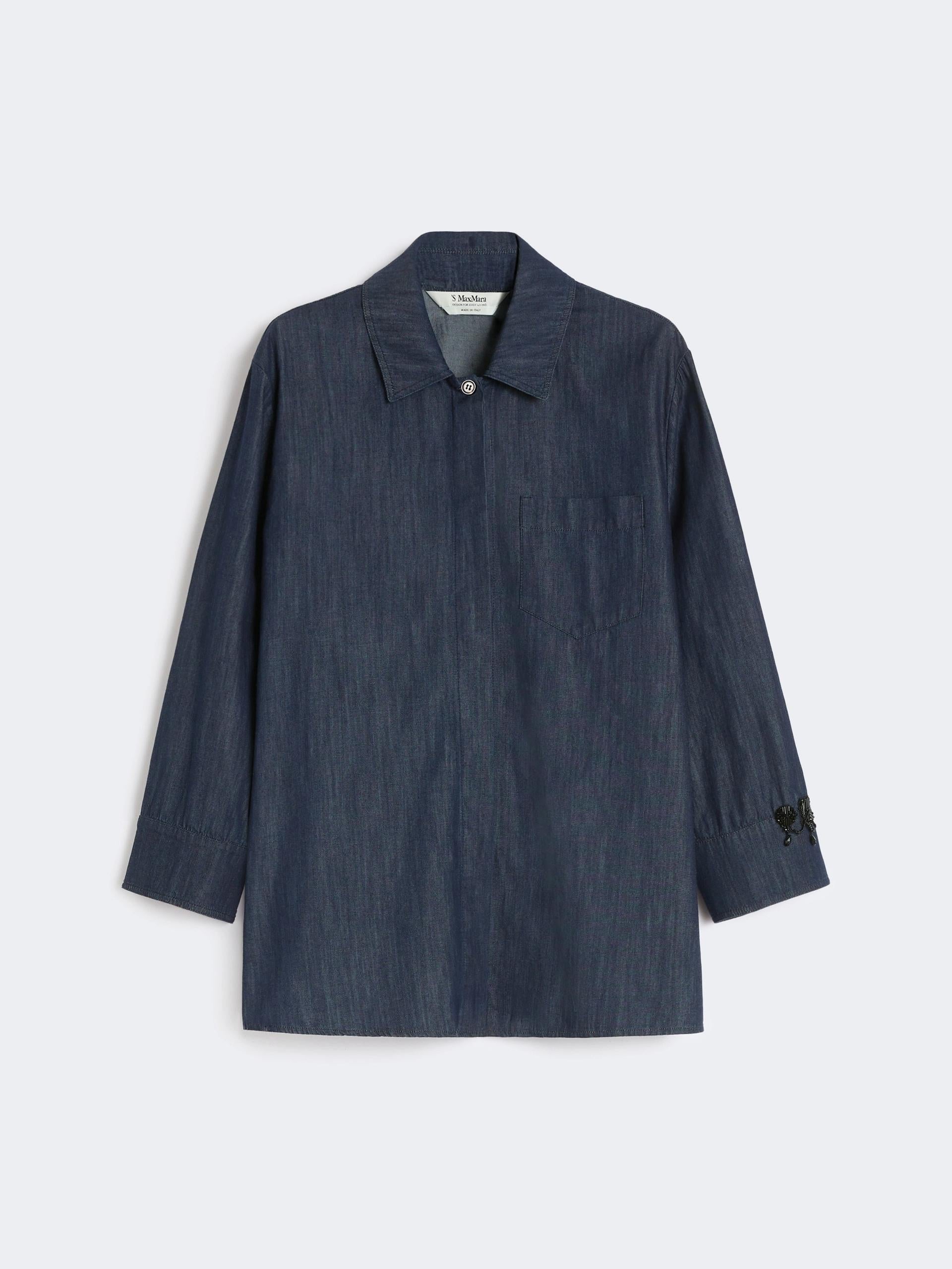 Camicia regular fit in denim - Blu notte<BR/> ELLEN 001 TIMELESS 