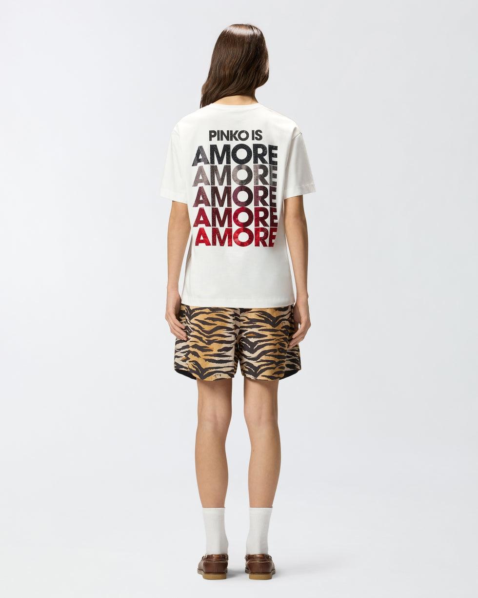 T-shirt con lettering Amore in strass<BR/> 105526A33I ZR2 PINKO 