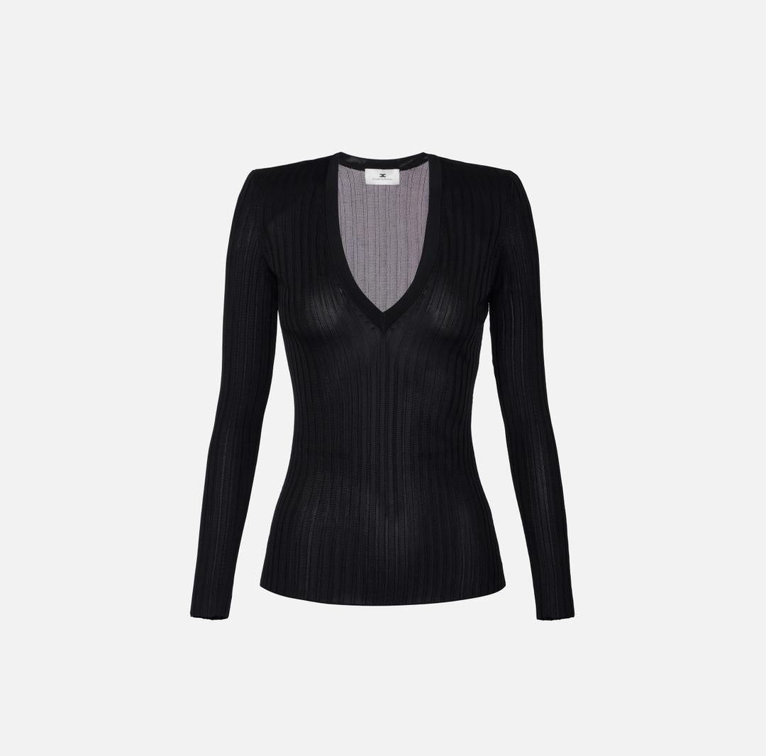 Maglia in filato di viscosa con dettagli logo MK21S56E2 110 ELISABETTA FRANCHI 