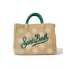 Borsa Vanity mini in tessuto effetto paglia con ricamo floreale