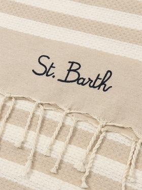 Telo mare in cotone Fouta con stampa a righe beige<BR/> FOUT012 02753L MC2 SAINT BARTH 