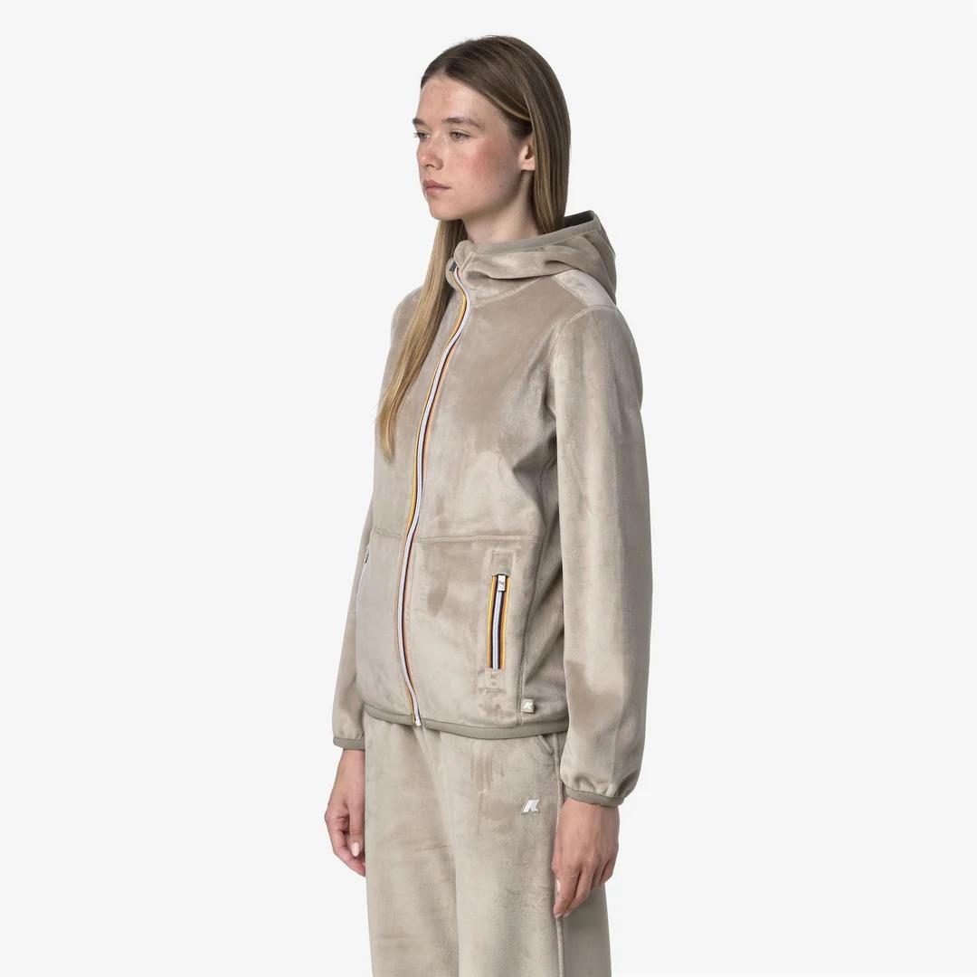 LILY VELOUR POLAR REVERSIBLE<BR/>BEIGE CASHMERE-BEIGE CASHMERE<BR/>Giacca reversibile in pile beige con cappuccio da donna in cashmere K8138NW BB1 K-WAY 